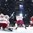 PARIS, FRANCE - MAY 10: Belarus's Kevin Lalande #35, Oleg Yevenko #25 and Switzerland's Thomas Rufenacht #9 look on as Switzerland's Cody Almond #89 (not shown) scores during preliminary round action at the 2017 IIHF Ice Hockey World Championship. (Photo by Matt Zambonin/HHOF-IIHF Images)
